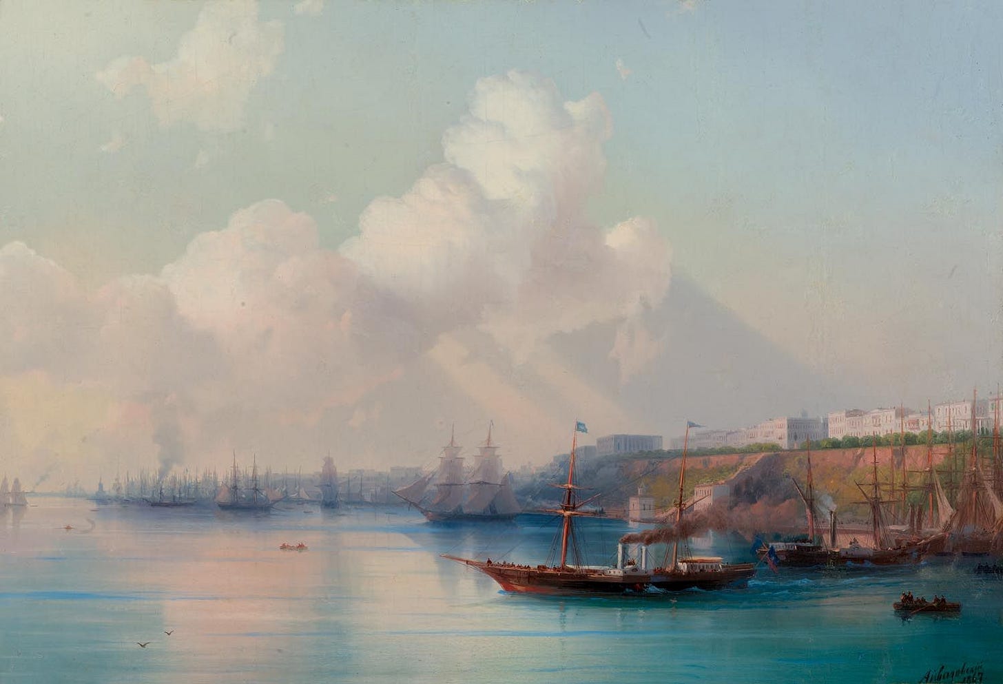 Ivan Aivazovsky - View of the Port of Odessa with boats, 1867, oil on ...