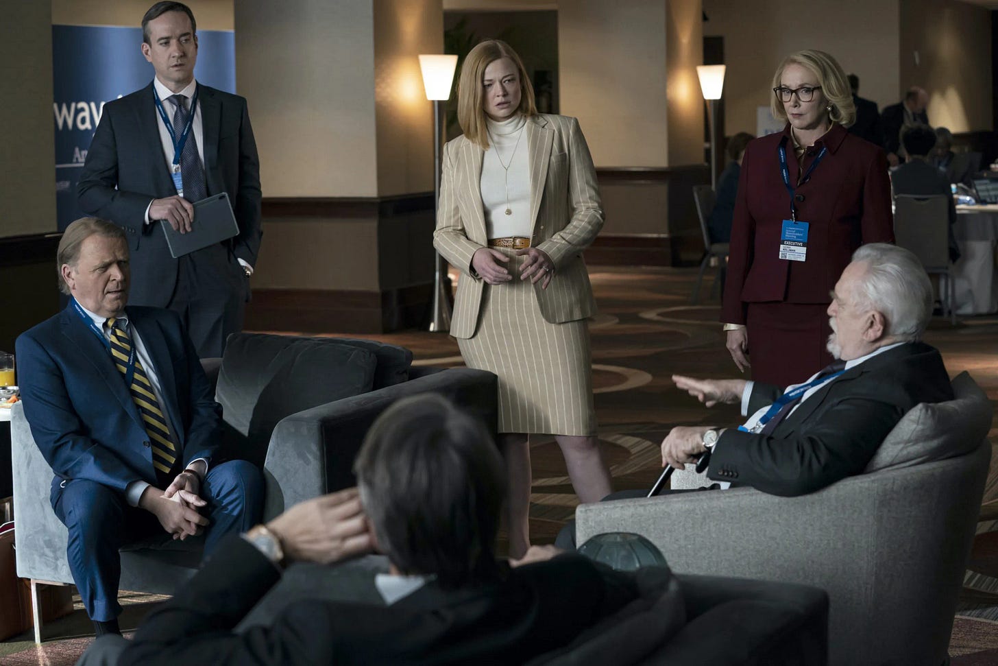 Corporate board members in a tense strategic discussion, reflecting power dynamics and decision-making at the highest level.