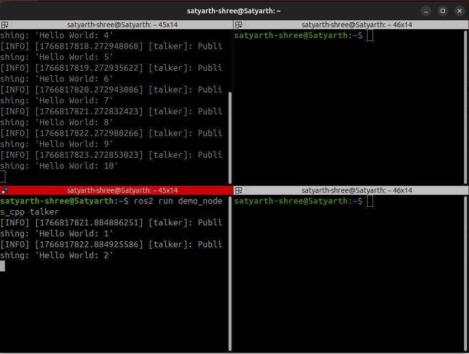 Talker node running in two terminals