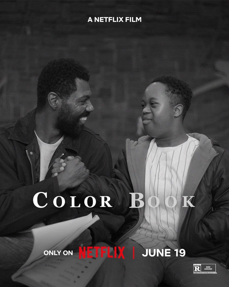 First poster for 'Color Book,' (2024) for its Netflix release. The film  follows a single father (William Catlett) adjusting to life after his  wife's passing while raising his son (Jeremiah Daniels) with