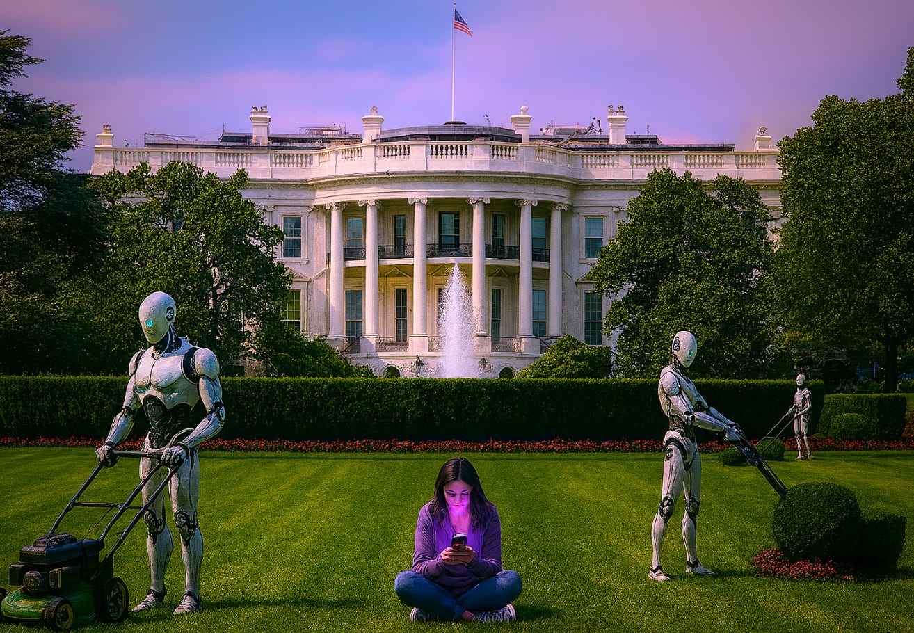A person sitting in front of a white house with two robots
AI-generated content may be incorrect. A person sitting in front of a white house with two robots
AI-generated content may be incorrect.