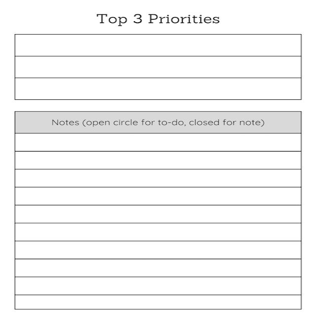 A sample weekly spread, with areas for each day split by AM/PM.