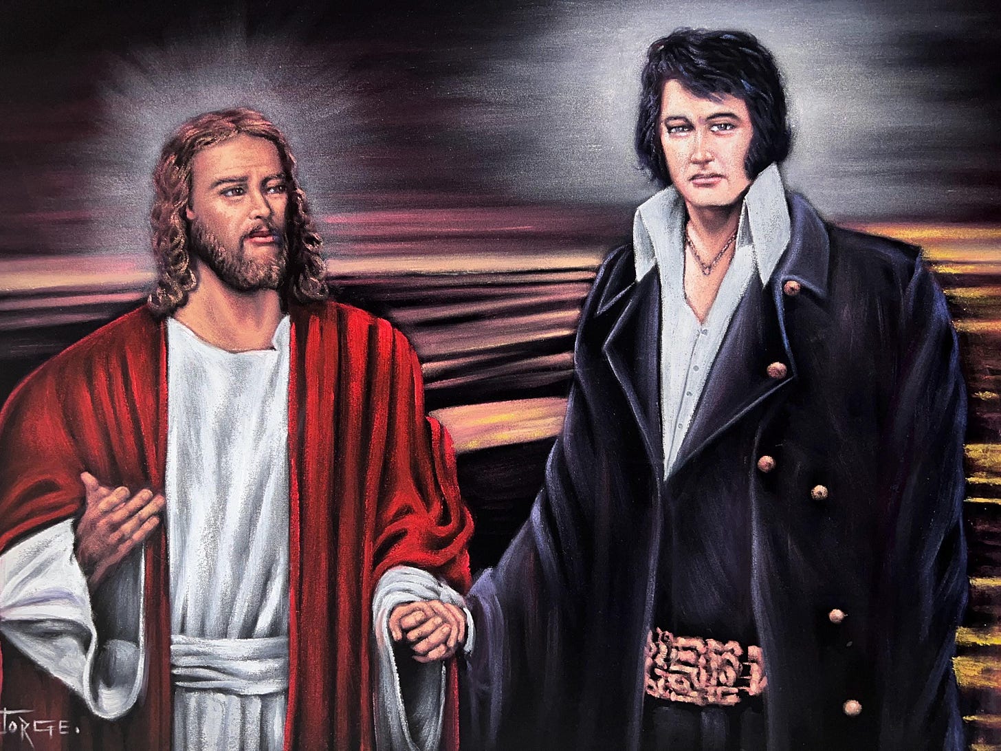 Jesus Christ and Elvis Presley in Heaven Black Velvet Oil Painting Art -  Etsy