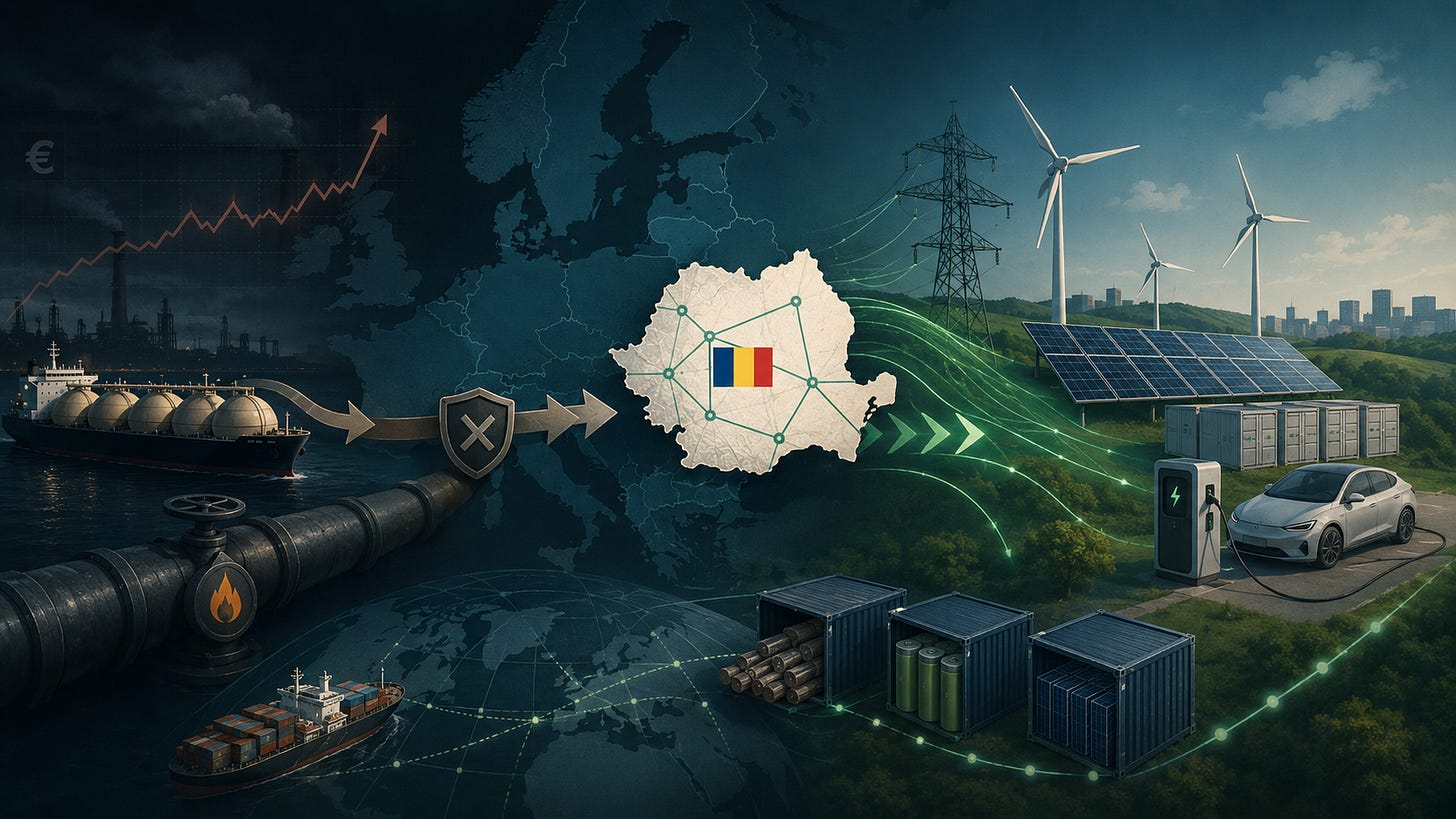 Trecerea României de la importurile de petrol și gaze către energie regenerabilă, baterii și lanțuri globale de aprovizionare pentru tehnologii. Trecerea României de la importurile de petrol și gaze către energie regenerabilă, baterii și lanțuri globale de aprovizionare pentru tehnologii.