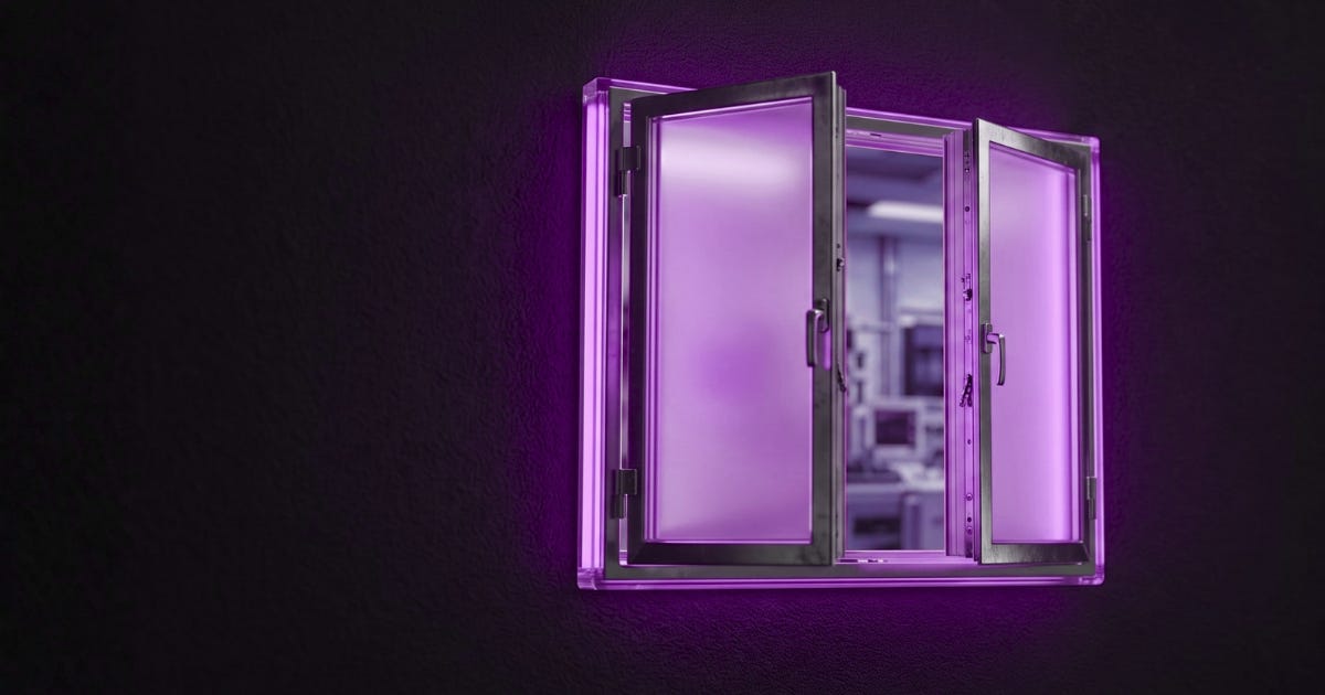 A small magenta window in a dark wall reveals the school interior, a metaphor for limited family-school communication. A small magenta window in a dark wall reveals the school interior, a metaphor for limited family-school communication.