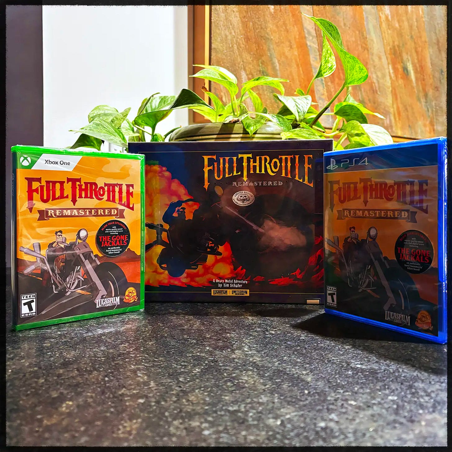 Three version of Full Throttle: Xbox One, PC, PS4.