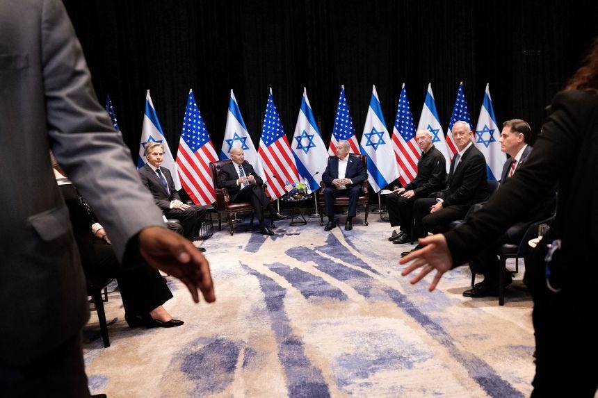 President Joe Biden joins Netanyahu and other Israeli officials in Tel Aviv on October 18, 2023.