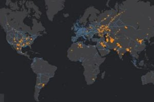 Map of main gas pipelines and sources of methane emissions related to oil and gas industry operations.
