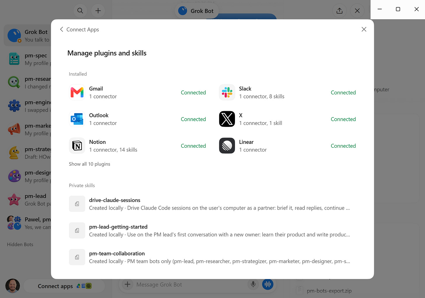 Grok Bot Connect apps: skills and apps shared by all your bots Grok Bot Connect apps: skills and apps shared by all your bots