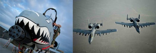 Two images of a warthog A-10