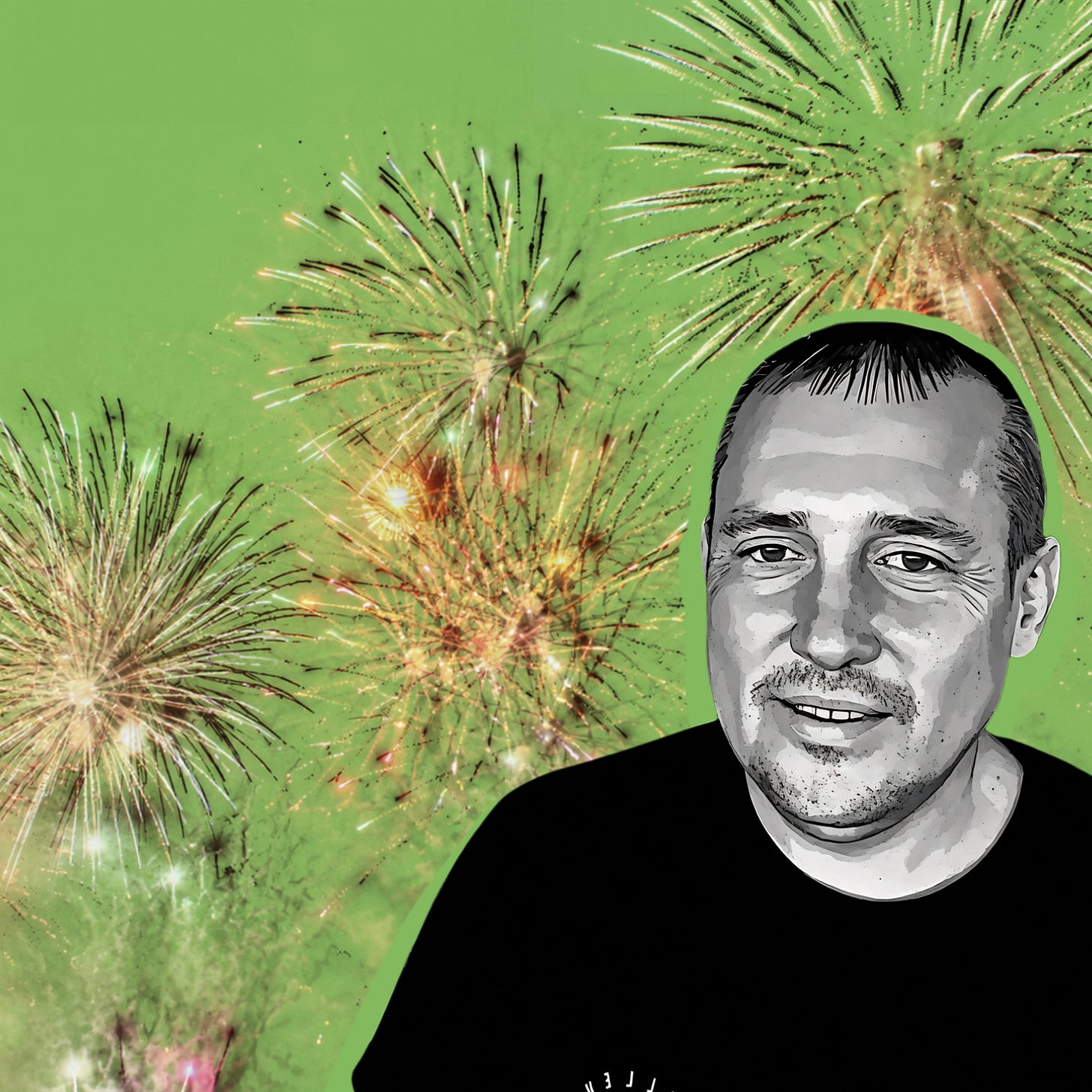 Photo illustration of Aaron Mayfield in front of a scene of fireworks. Photo illustration of Aaron Mayfield in front of a scene of fireworks.