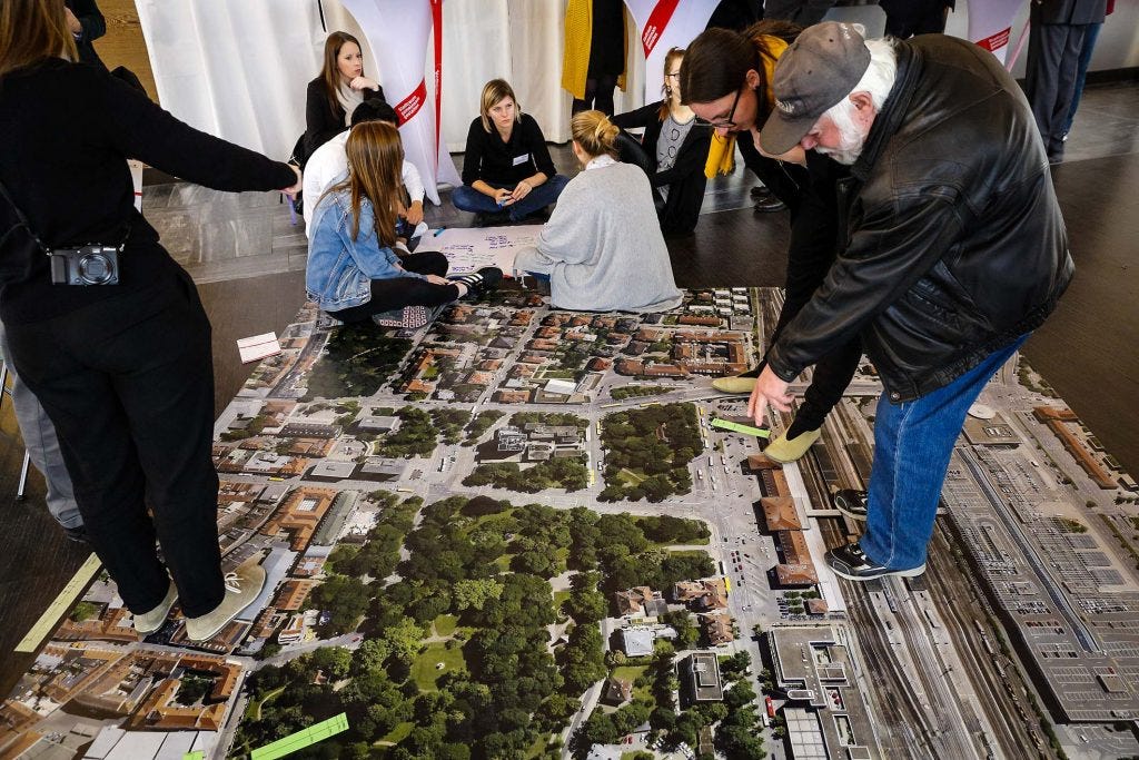 Idea workshop - a large map of the town on the floor for people to 'walk around'