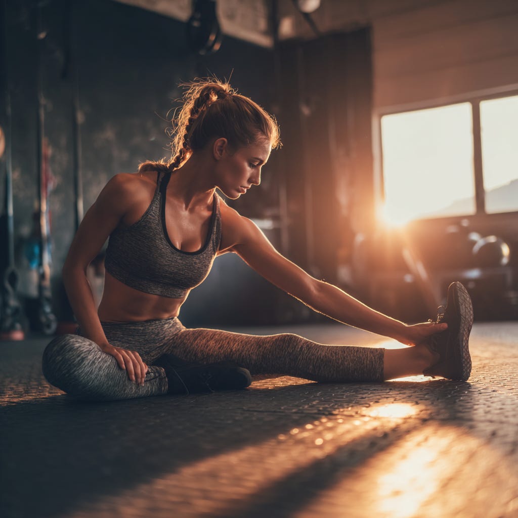 Fit woman stretching during a workout Fit woman stretching during a workout