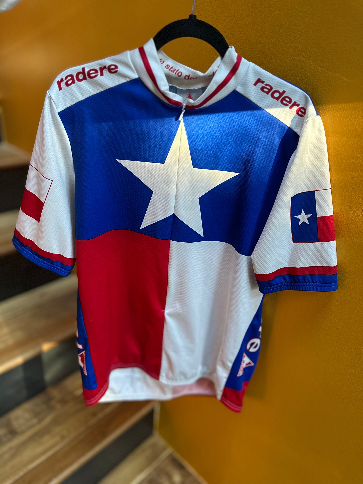 Image shows a Radere Texas Lone Star Cycling Jersey with Texas state flag design