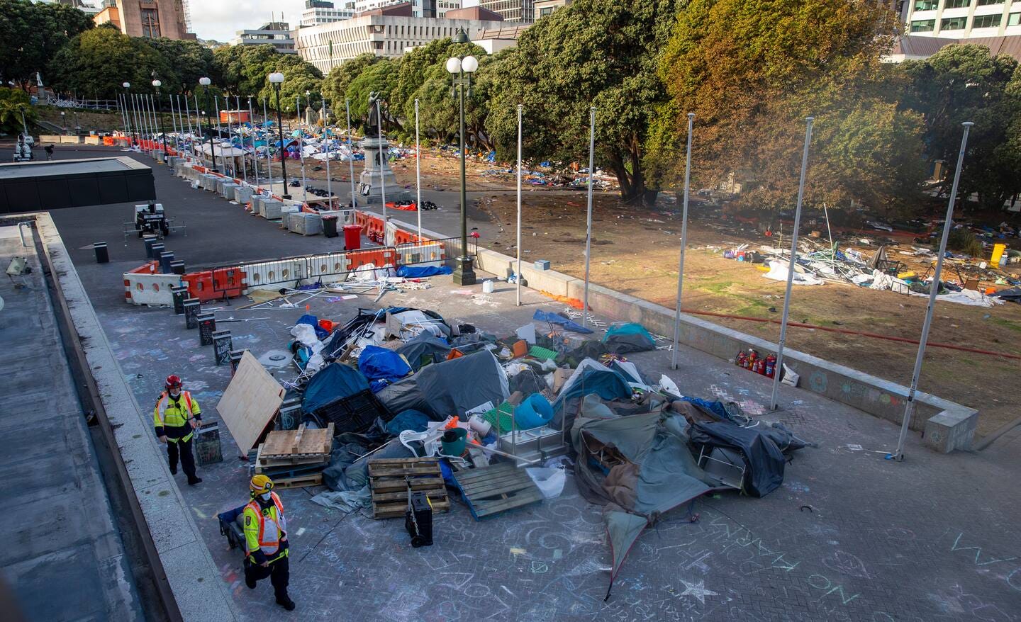 The aftermath on day 23 of the Covid-19 Convoy protest at Parliament. Photo / Mark Mitchell