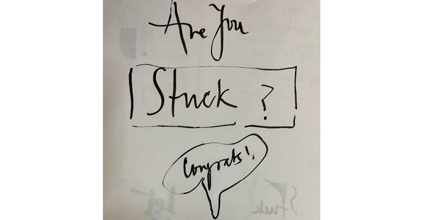 Page of the journal saying, "Are you stuck, congrats!"