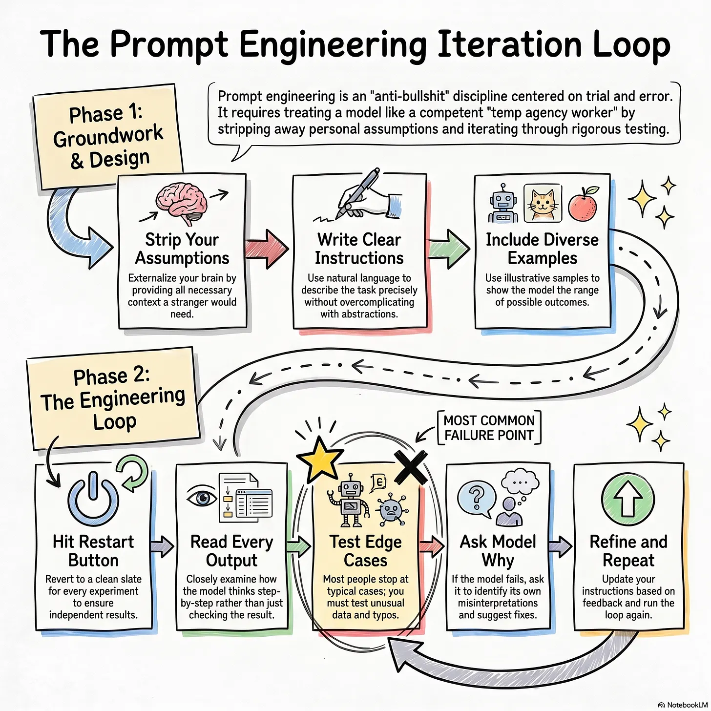 Custom NotebookLM infographic mapping the prompt engineering iteration loop step by step Custom NotebookLM infographic mapping the prompt engineering iteration loop step by step