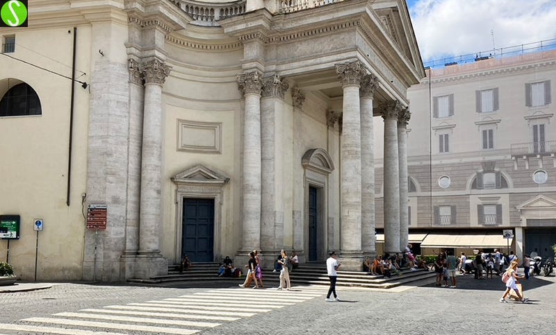 Steve Butcher photo of Piazza del Popolo with building covered with image of itself 2022