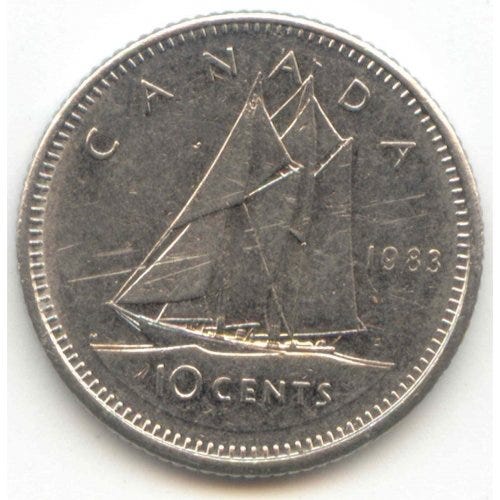 1983 Canadian 10-Cent Bluenose Schooner Dime Coin (Brilliant Uncirculated)