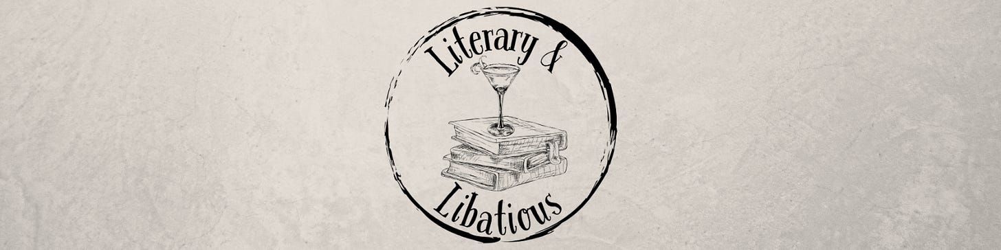 The Literary & Libatious Book Club logo on a parchment background.