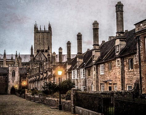 Three views of the city of Wells, England, where Let's Go Write holds annual writing retreats.