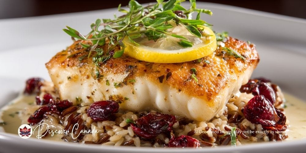 A plate of pickerel served with wild rice pilaf at Manoomin Restaurant in Winnipeg.