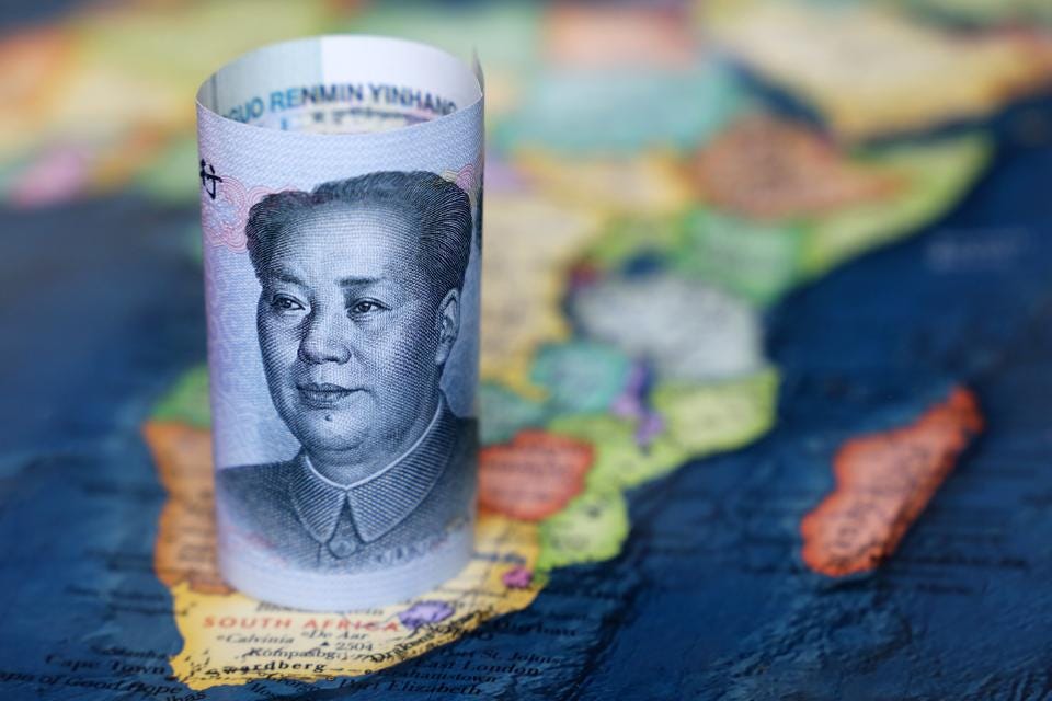 Chinese yuan on the map of Africa continent Chinese yuan on the map of Africa continent