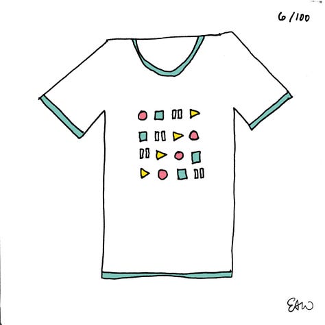 Nine of eighteen tshirt thumbnail sketches.