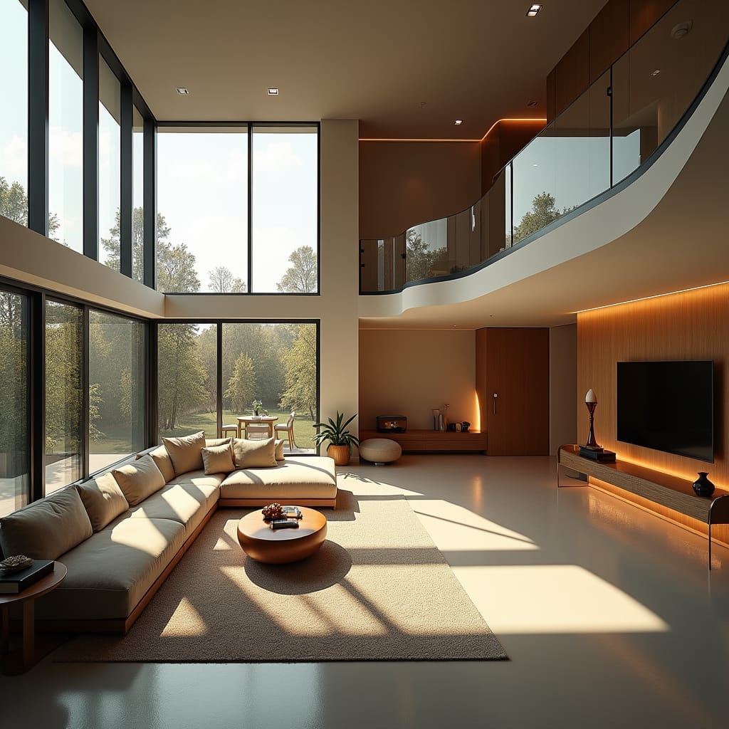 Rendered image of a Flexidential modern property, showcasing a sleek, contemporary design with clean lines and open-concept spaces. The property features adaptable interiors with multi-purpose rooms that easily transform to suit various needs—such as a living area that can double as a home office or guest space. Large floor-to-ceiling windows allow natural light to flow through, creating a bright and inviting atmosphere that emphasizes flexibility and functionality. The exterior combines minimalist architecture with sustainable materials, blending seamlessly into its surroundings. This Flexidential home embodies a forward-thinking approach to modern living, where each space is designed to evolve with its occupants.