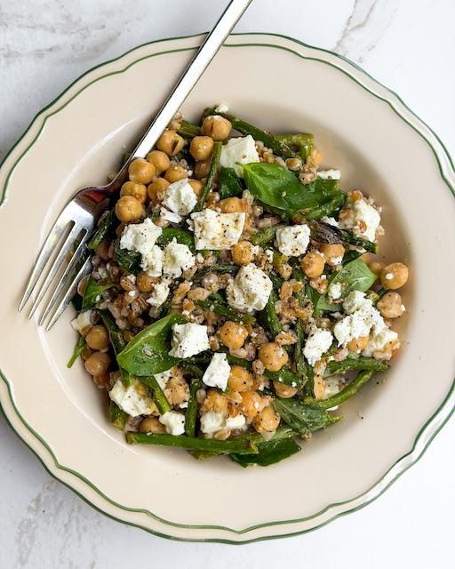 Farro & Asparagus Salad with Feta & Charred Lemon