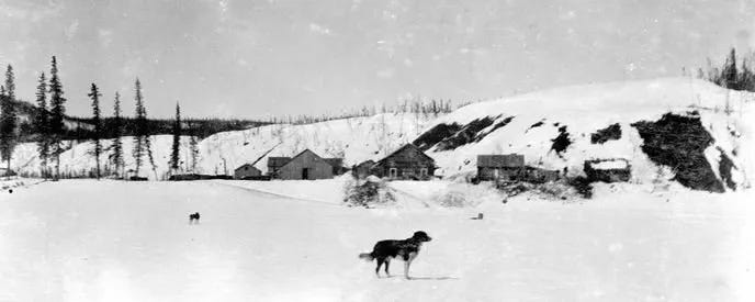 The first buildings of the town of Bettles, Alaska in 1900.