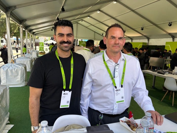 Nader Khalil and Luke Wignall at the Build-a-Claw tent at Nvidia's GTC event.