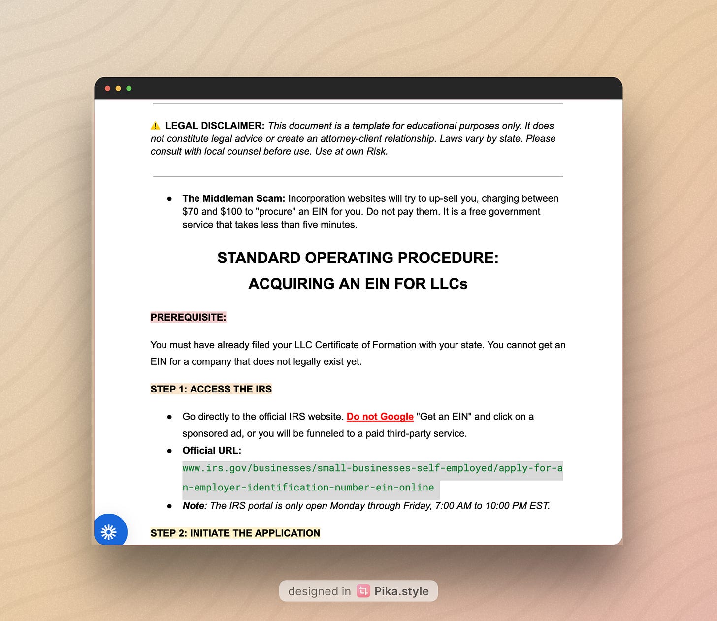 NonDē Filmmaking Legal Lab EIN Acquisition Protocol Document