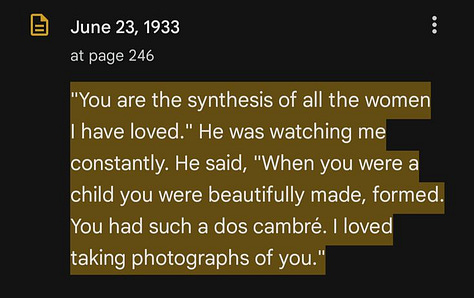 The cover of Delta of Venus and Little Birds (posthumously published erotic fiction); a 1933 diary entry from Incest detailing her father’s disturbing sexualization of her as a child; and a rare photo of Anaïs Nin in a swimsuit, emblematic of the blurred boundaries between intimacy, and performance.
