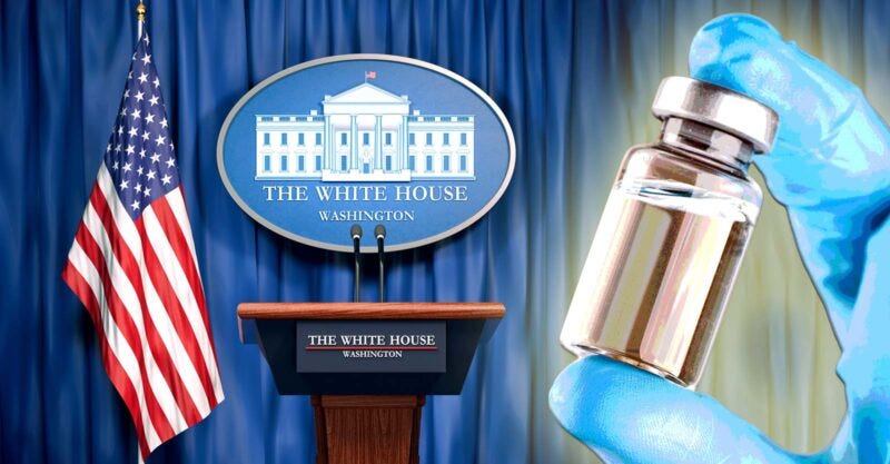 white house logo and vaccine bottle white house logo and vaccine bottle