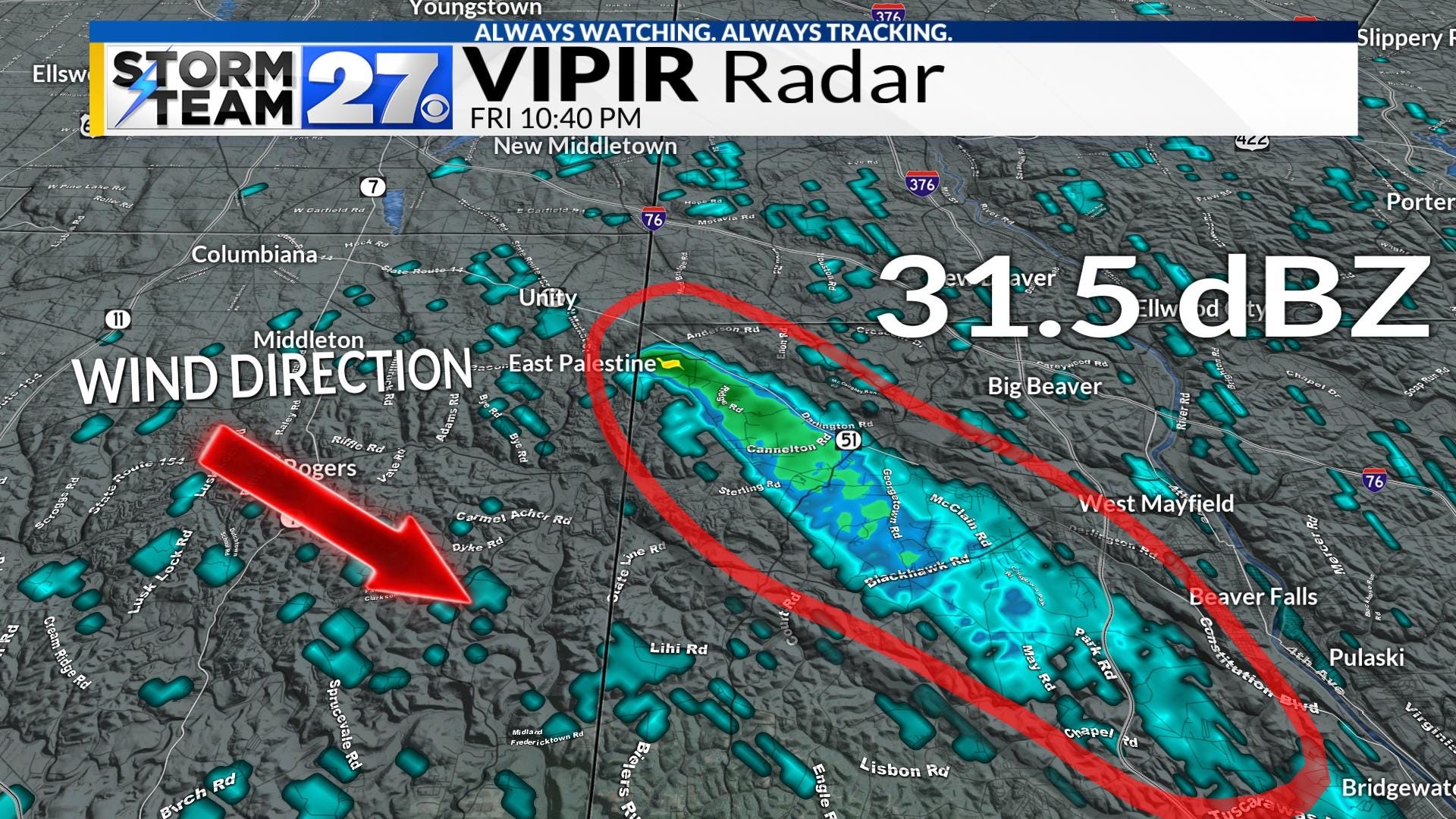 East Palestine, Ohio train derailment fire was visible on Pittsburgh, Pennsylvania radar