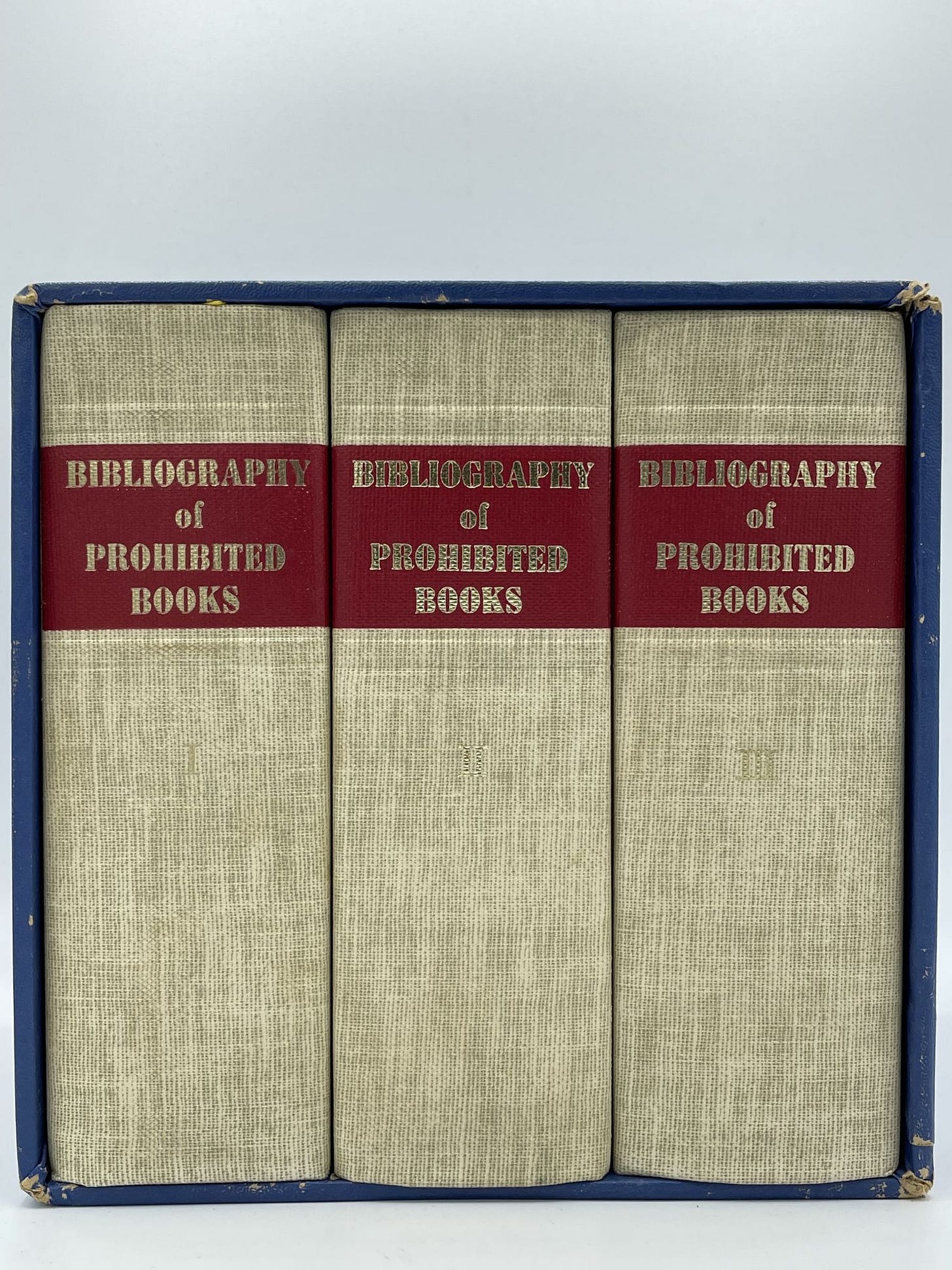 3-volume set of clothbound Bibliography of Prohibited Books, circa 1962 3-volume set of clothbound Bibliography of Prohibited Books, circa 1962