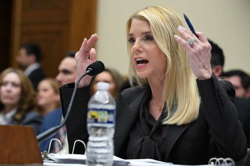 US Attorney General Pam Bondi testifying before a House Judiciary Committee.