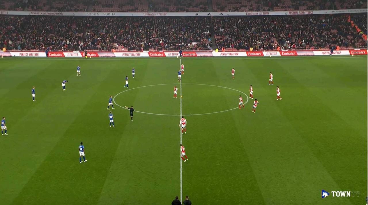 Ipswich at kick-off, lined up with four across the back