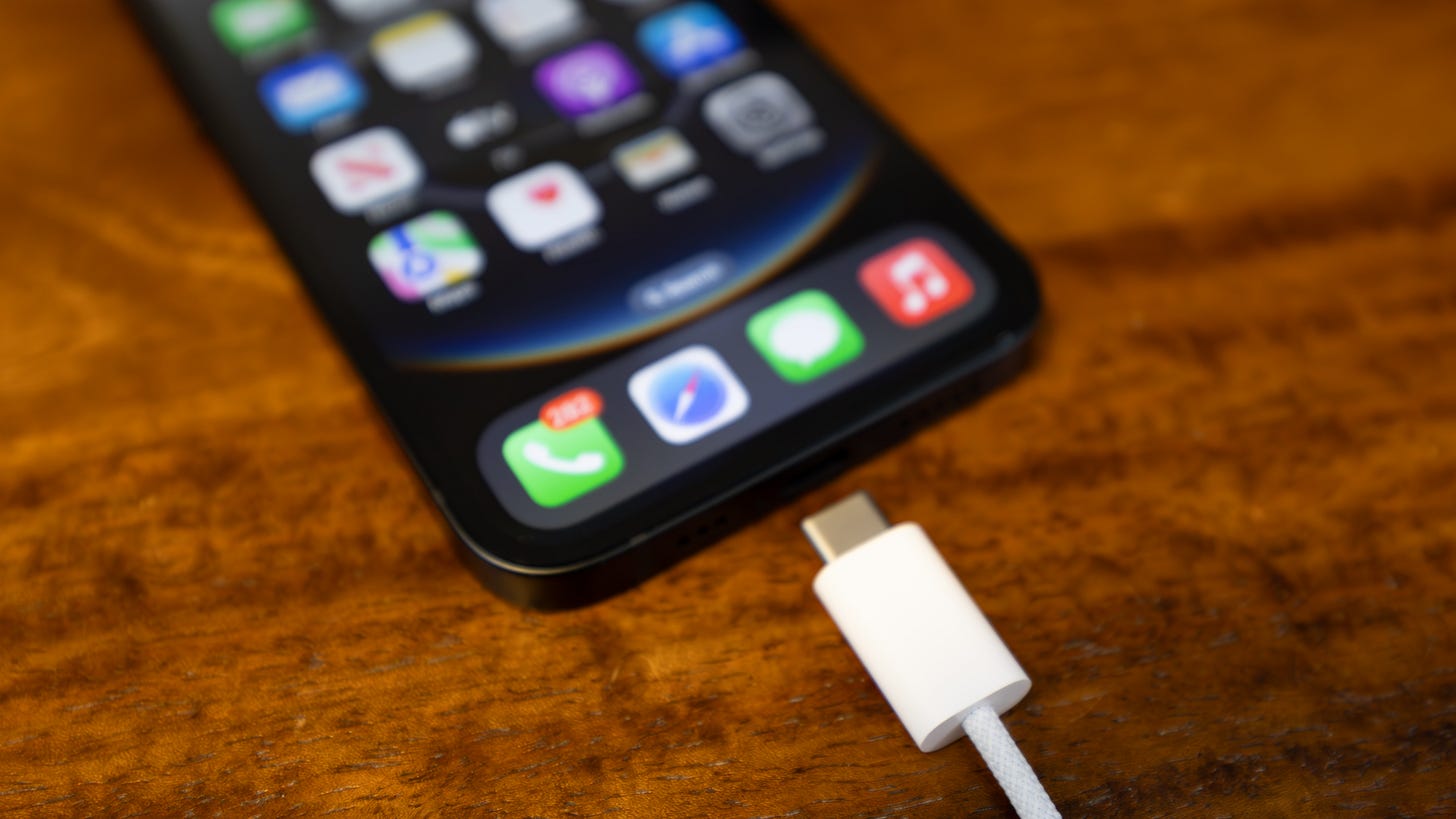 iPhone 16e using a USB-C cable iPhone 16e using a USB-C cable