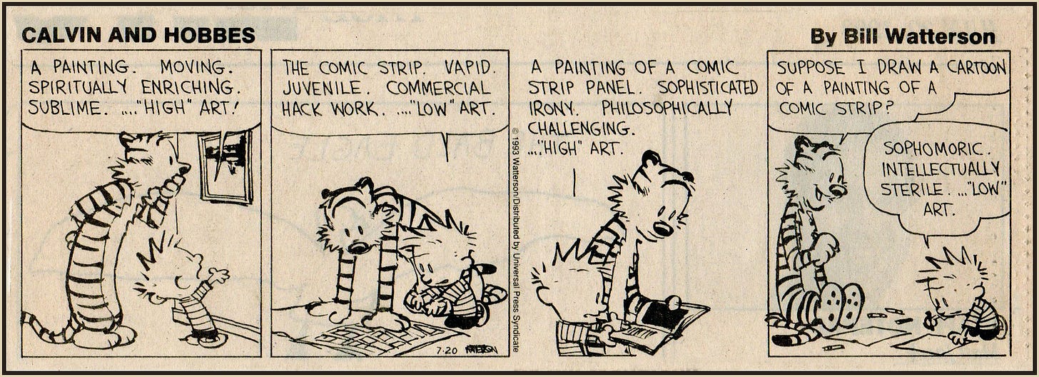 Calvin & Hobbes "High vs Low Art" (7-20-1993) by Bill Watt… | Flickr