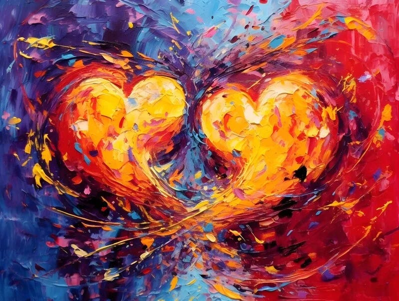 Painting of two hearts merging