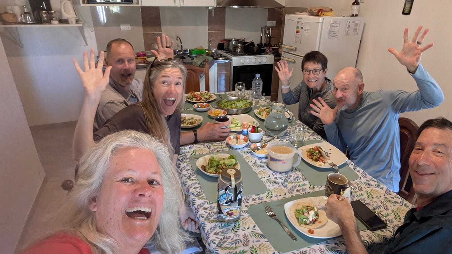three couples eat dinner three couples eat dinner