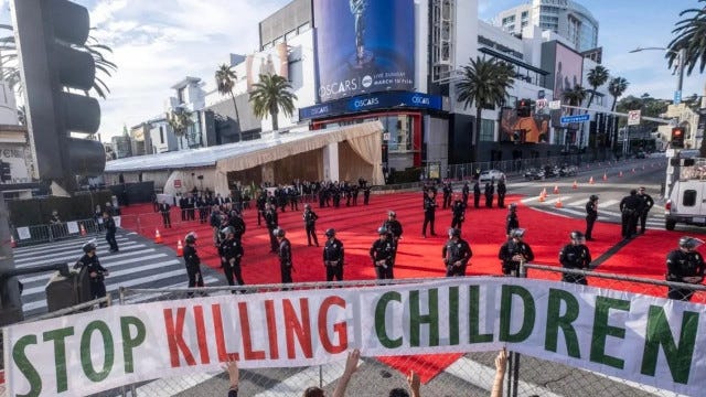 pro palestine protesters delay oscars 2024 demand ceasefire now