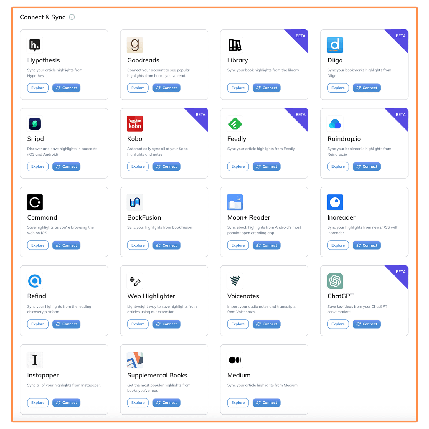 Other sources you can connect (desktop view)