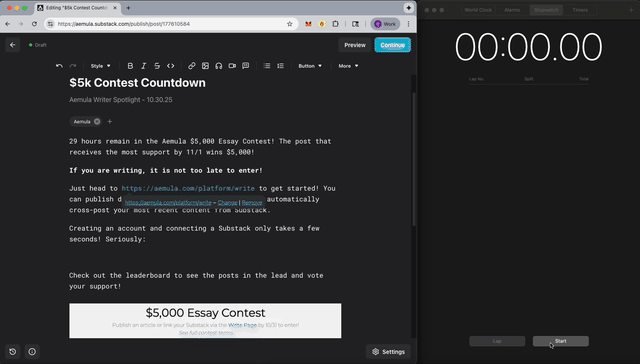 GIF showing Aemula account creation and Substack linking