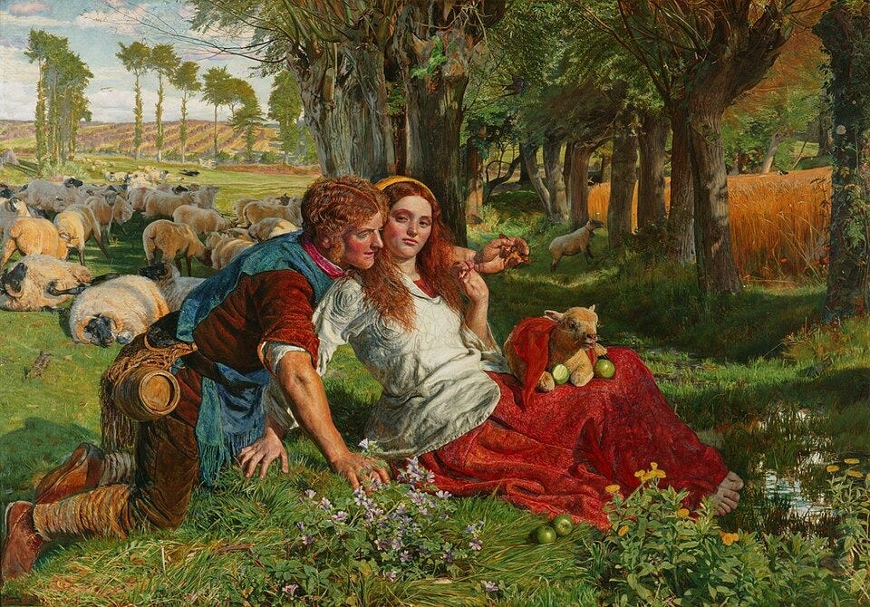 William Holman Hunt, The Hireling Shepherd (1851). Public domain, via Wikimedia Commons. William Holman Hunt, The Hireling Shepherd (1851). Public domain, via Wikimedia Commons.