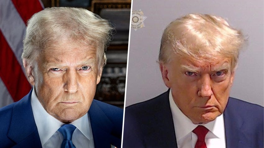 Donald Trump recreates mugshot in new presidential portrait Donald Trump recreates mugshot in new presidential portrait