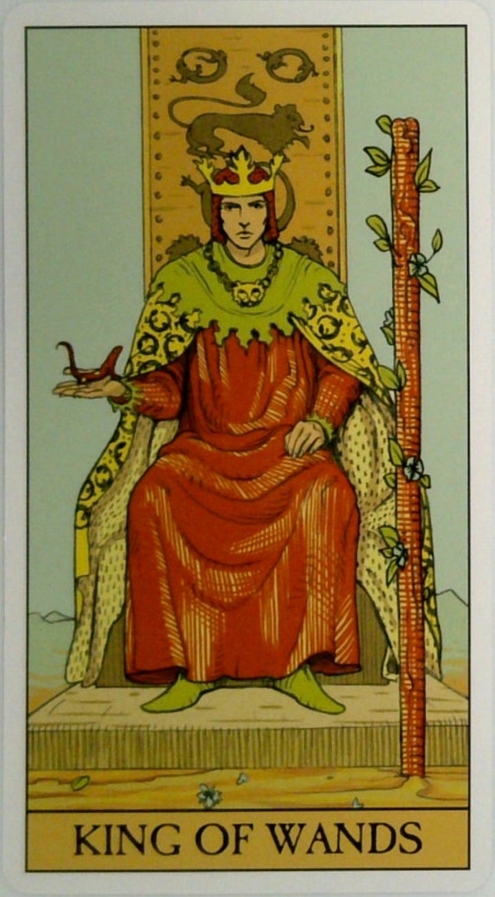 The King of Wands tarot card and the Explore Fullness oracle card.