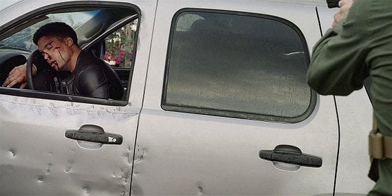 WAlker Serano bloody head from suicide kill in car. WAlker Serano bloody head from suicide kill in car.